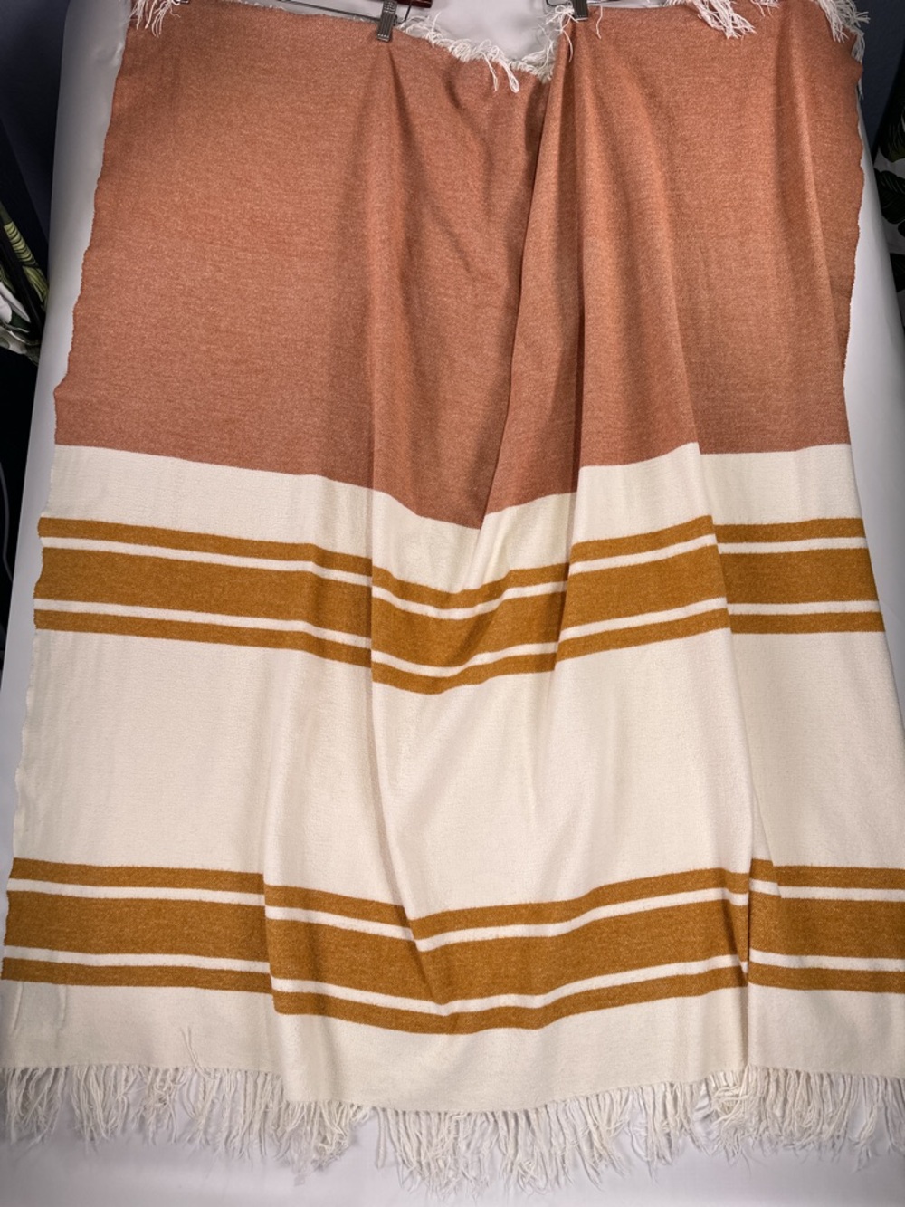 Nido Notte Italia Terracotta Mustard Boho Striped Fringe Throw Blanket - Picture 2 of 7